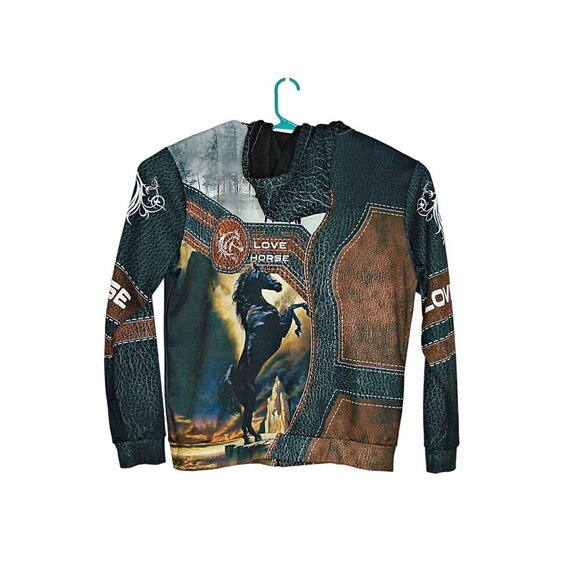 Love American Horse 3D All Over Design Full Zip Up Hoodie Leather Print Size 2X? - Picture 4 of 9